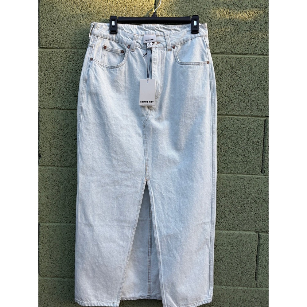 Industry Republic Clothing Light Wash Denim Maxi Skirt Front Slit Size 8 NWT